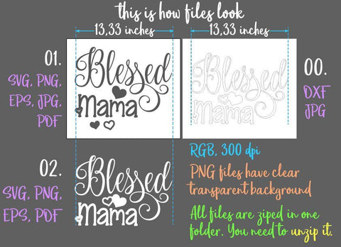 Blessed Mama SVG DXF PNG PDF JPG SVG Digitals by Hanna 