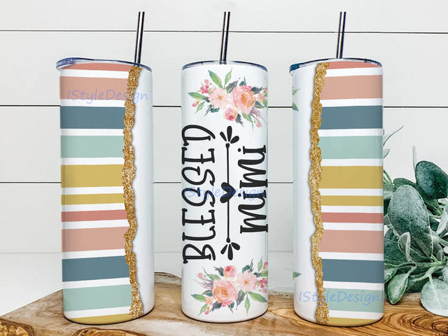 Blessed Mimi 20oz Tumbler Png, Floral Tumbler Design, Mimi Tumbler Template, Sublimation Design With Lid And Straw, Mother's Day Gift, Instant Download Sublimation iStyleDesign 