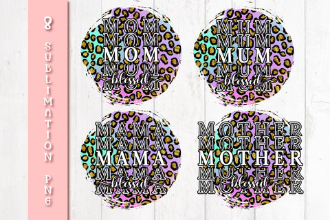 Blessed Mom Quotes Leopard Sublimation PNG Bundle Sublimation Sintegra 