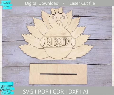 Blessed Turkey svg, Fall shelf sitter Glowforge laser cut svg SVG Trendy Designs Online 