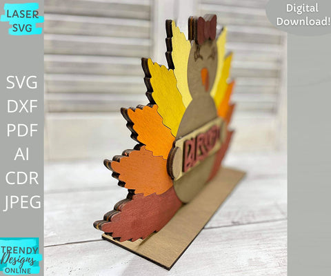 Blessed Turkey svg, Fall shelf sitter Glowforge laser cut svg SVG Trendy Designs Online 