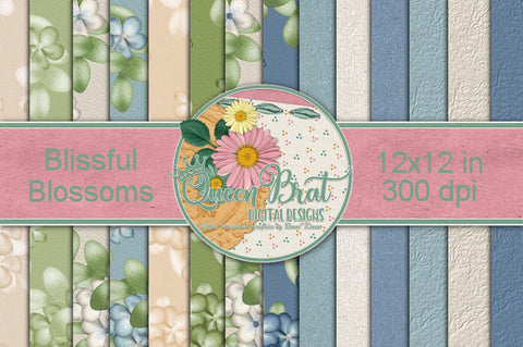 Blissful Blossoms Papers Digital Pattern QueenBrat Digital Designs 