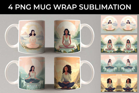 Blissful Serenity - Woman Meditating Mug Wrap Sublimation Bundle Sublimation Sintegra 