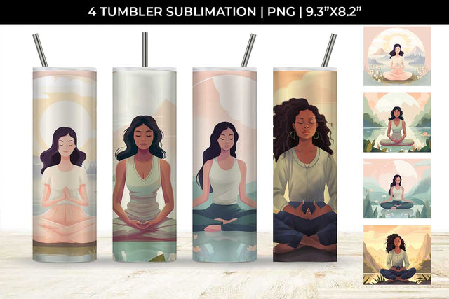 Blissful Serenity - Woman Meditating Tumbler Wrap Bundle Sublimation Sintegra 
