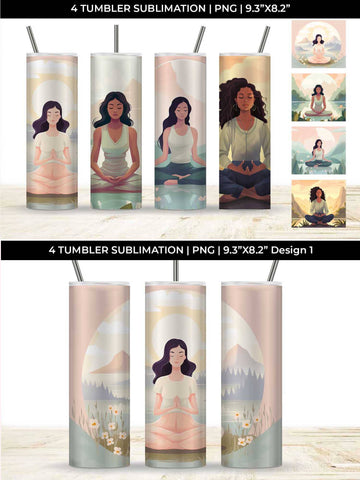 Blissful Serenity - Woman Meditating Tumbler Wrap Bundle Sublimation Sintegra 