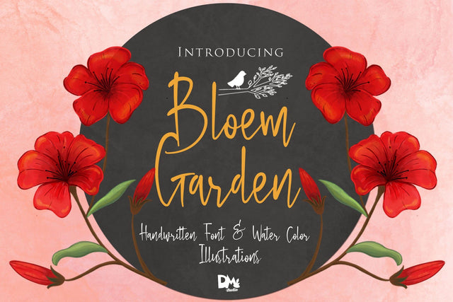 Bloem Garden - Handwritten Font with Watercolour Package Font Dm Letter Studio 