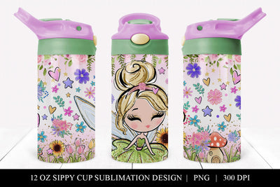 Blonde Fairy 12 oz Sippy Cup Sublimation Design PNG Sublimation BijouBay 