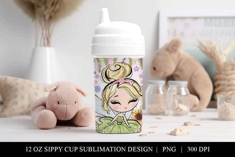 Blonde Fairy 12 oz Sippy Cup Sublimation Design PNG Sublimation BijouBay 