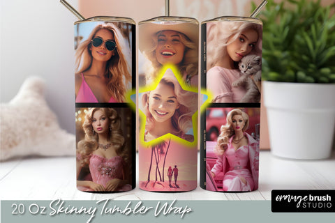Blonde Girl Princess Pink Tumbler Wrap Sublimation PNG Sublimation OrangeBrushStudio 