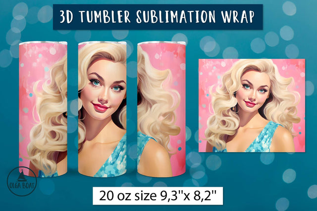 Blonde girl tumbler wrap | Barbie png illustration Sublimation Olga Boat Design 