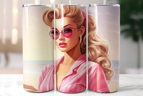 Blonde Girl Wearing Pink Dress | Summer Style Tumbler Wrap Sublimation Kseniia designer 