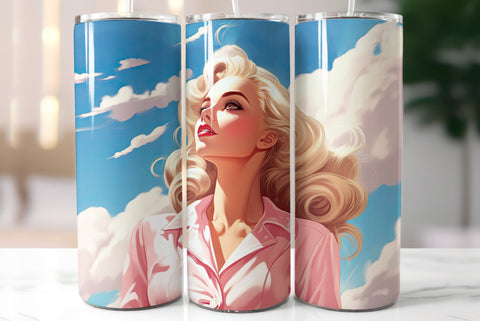 Blonde Girl Wearing Pink Dress | Summer Style Tumbler Wrap Sublimation Kseniia designer 