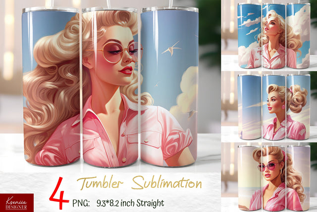 Blonde Girl Wearing Pink Dress | Summer Style Tumbler Wrap Sublimation Kseniia designer 