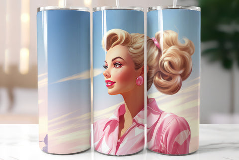 Blonde Girl Wearing Pink Dress | Summer Style Tumbler Wrap Sublimation Kseniia designer 