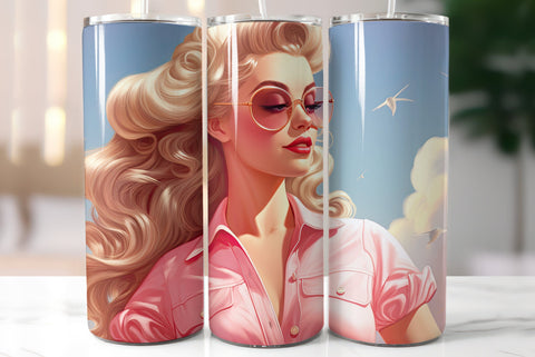 Blonde Girl Wearing Pink Dress | Summer Style Tumbler Wrap Sublimation Kseniia designer 