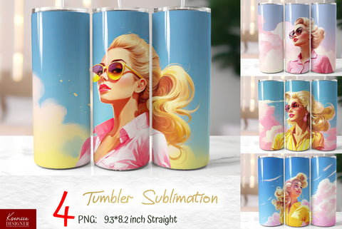 Blonde Girl Wearing Pink | Summer Style Tumbler Wrap Sublimation Kseniia designer 