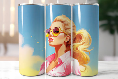 Blonde Girl Wearing Pink | Summer Style Tumbler Wrap Sublimation Kseniia designer 