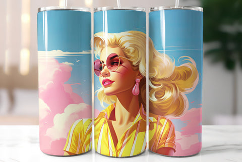 Blonde Girl Wearing Pink | Summer Style Tumbler Wrap Sublimation Kseniia designer 