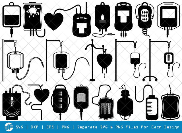 Blood Bag SVG Cut Files | Blood Donation Silhouette Bundle SVG ETC Craft 