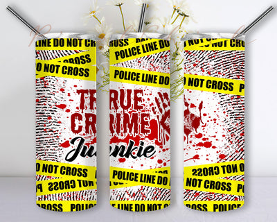 Blood Halloween, True Crime Junkie Tumbler PNG, True Crime Junkie Finger Print Halloween Blood Scene Yellow Tape PNG 20oz Tumbler Wrap Sublimation Digital File Sublimation PixelChick 
