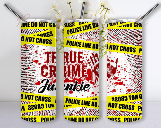 Blood Halloween, True Crime Junkie Tumbler PNG, True Crime Junkie Finger Print Halloween Blood Scene Yellow Tape PNG 20oz Tumbler Wrap Sublimation Digital File Sublimation PixelChick 