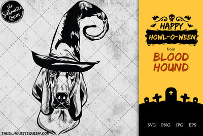 Blood Hound dog svg portrait clipart vector graphic art Witch hat Halloween dog Cricut cut file cuttable design SVG Loveleen Kaur 