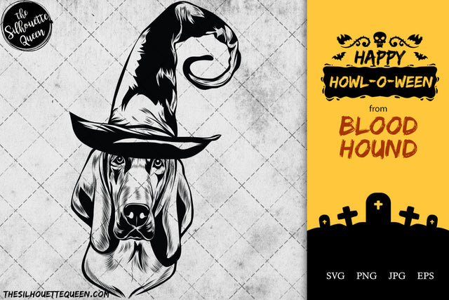 Blood Hound dog svg portrait clipart vector graphic art Witch hat Halloween dog Cricut cut file cuttable design SVG Loveleen Kaur 