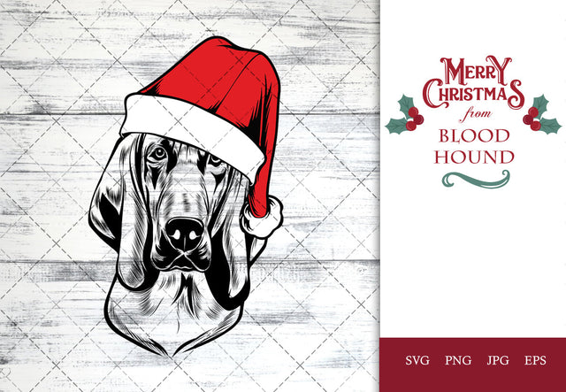 Blood Hound dog svg portrait clipart vector graphic art Xmas hat Christmas dog Cricut cut file cuttable design SVG Loveleen Kaur 