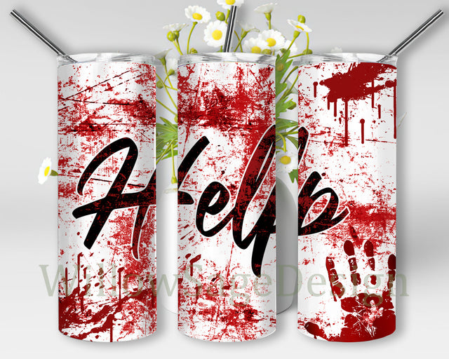 Blood Splatter Full Tumbler Wrap, Help 20oz Skinny Tumbler, Crime Scene Design Tumbler, Bloody Hand Tumbler Png, Crime Scene Sublimation Design, Instant Download Sublimation WillowSageDesign 