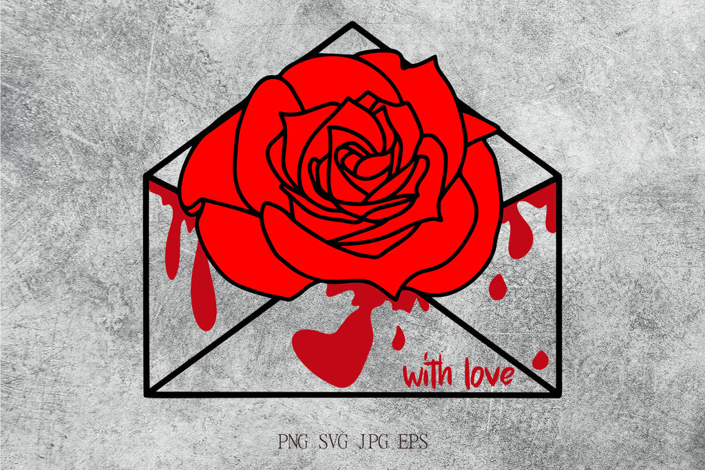 Bloody Envelope | Spooky design with Rose and text With Love - So Fontsy