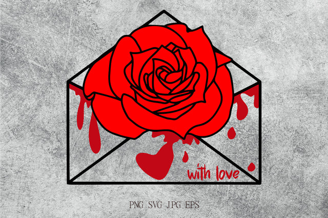 Bloody Envelope | Spooky design with Rose and text With Love SVG Pfiffen's World 