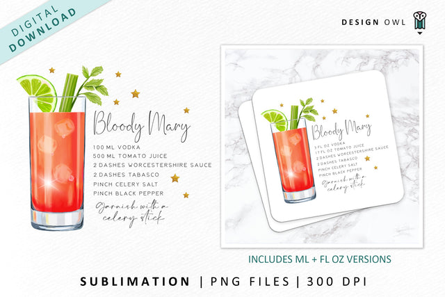 Bloody Mary Cocktail Recipe Sublimation File Sublimation Design Owl 