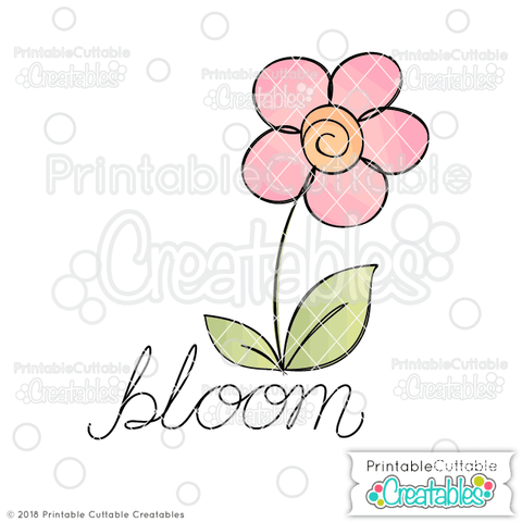 Bloom Flower Sketch SVG Printable Cuttable Creatables 