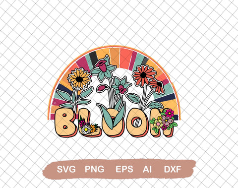 Bloom Retro SVG File for Cricut, Ai, Png, Dxf. Eps, Vintage Sublimations, SVG, Clipart, rainbow, flower svg SVG DiamondDesign 