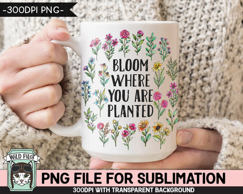 Bloom Where You Are Planted SUBLIMATION design, Flower Sublimation, Floral PNG sublimation file, Religious Quotes png file, Inspirational png Sublimation Wild Pilot 