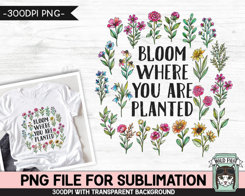 Bloom Where You Are Planted SUBLIMATION design, Flower Sublimation, Floral PNG sublimation file, Religious Quotes png file, Inspirational png Sublimation Wild Pilot 