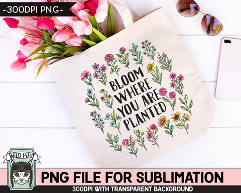 Bloom Where You Are Planted SUBLIMATION design, Flower Sublimation, Floral PNG sublimation file, Religious Quotes png file, Inspirational png Sublimation Wild Pilot 