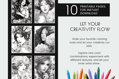 Blossom Printable Coloring Book, Adult Coloring Pages Sublimation OrangeBrushStudio 