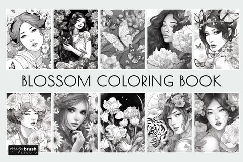 Blossom Printable Coloring Book, Adult Coloring Pages Sublimation OrangeBrushStudio 