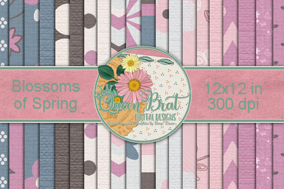 Blossoms Of Spring Papers Digital Pattern QueenBrat Digital Designs 