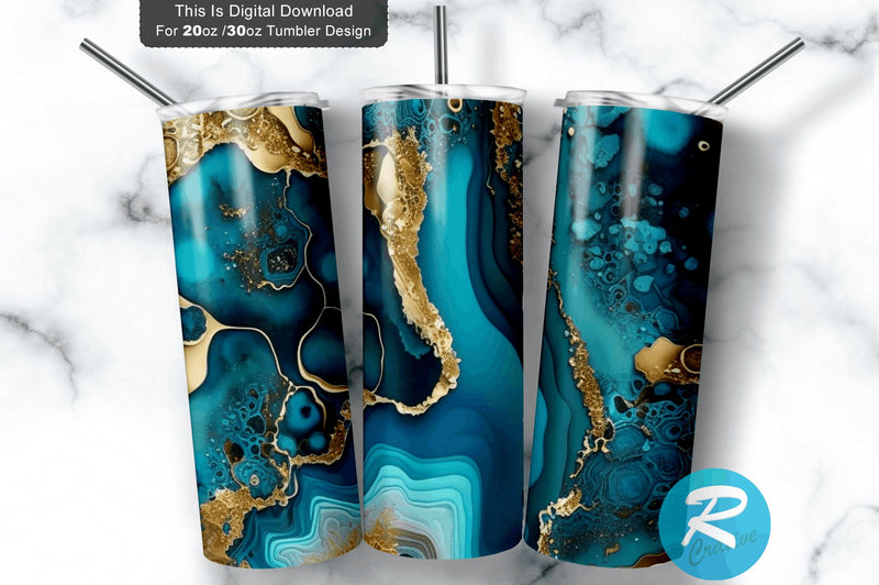 Blue Agate Alcohol Ink 20 oz / 30 oz Tumbler PNG Sublimation Regulrcrative 