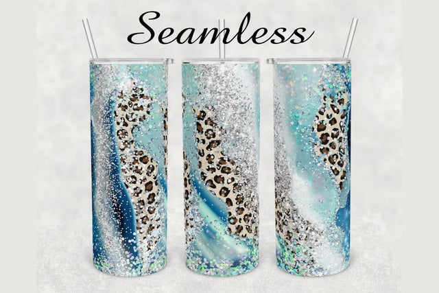 Blue Agate Cheetah Print Tumbler sublimation design 20 oz skinny tumbler wrap Sublimation BambinaCreations 