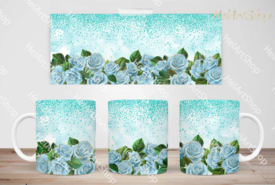Blue And Gold Floral Mug Png, 11Oz Mug Sublimation Sublimation _HelArtShop_ 
