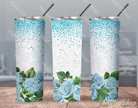 Blue And Gold Floral Tumbler PNG, Bouquets SKINNY TUMBLER Sublimation _HelArtShop_ 