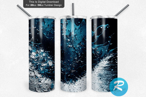 Blue and Silver Glitter Splash 20 oz / 30 oz Tumbler PNG Sublimation Regulrcrative 