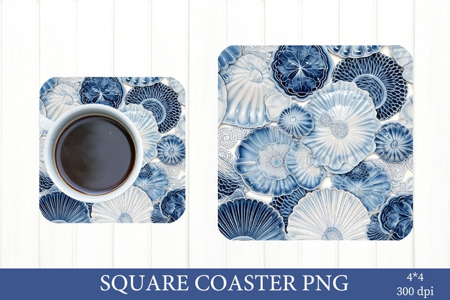 Blue and White Coaster PNG. Sea Shells Coaster Sublimation Sublimation Olga Terlyanskaya 
