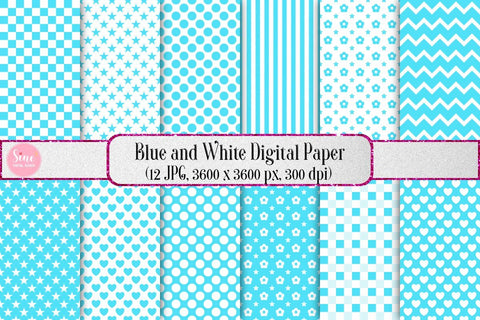 Blue and White Pattern Seamless Digital Paper Backgrounds Digital Pattern SineDigitalDesign 