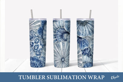 Blue and White Tumbler Design. Chinoiserie Porcelain PNG Sublimation Olga Terlyanskaya 