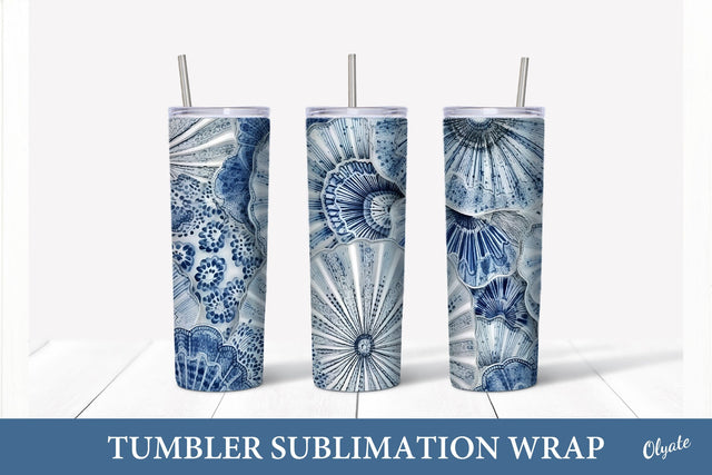 Blue and White Tumbler Design. Chinoiserie Porcelain PNG Sublimation Olga Terlyanskaya 
