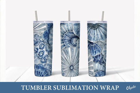 Blue and White Tumbler Design. Chinoiserie Porcelain PNG Sublimation Olga Terlyanskaya 